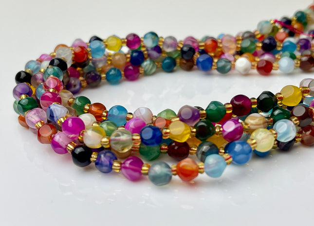 6 mm Faceted Star Cut Agate Gemstone Beads Genuine Faceted Multi Color Agate Gemstone Loose Beads 15 Inches Strand 50 Beads #4193