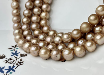 10mm AAA Large Hole Off Round Champagne Beige Freshwater Pearl Beads Hole Size 1.5mm 2.2mm Genuine High Luster Pearls 40 Beads #P2240