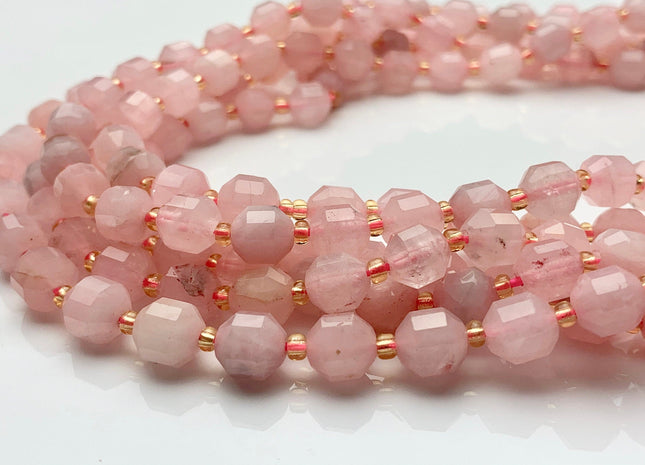 7x8mm Faceted Energy Prism Cut Madagascar Pink Rose Quartz Gemstone Genuine Double Terminated Points Pink Quartz 15.5 Inches 40 Pieces #3644
