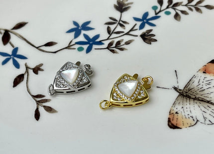 12 mm 925 Sterling Silver/Gold Extra Shiny Triangle Shape Clasp Sterling Silver Findings With CZ Mother Of Pearl Silver Clasps #10288