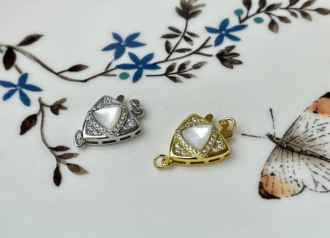 12 mm 925 Sterling Silver/Gold Extra Shiny Triangle Shape Clasp Sterling Silver Findings With CZ Mother Of Pearl Silver Clasps #10288
