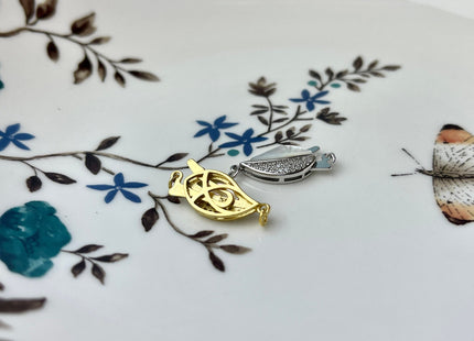 8x16 mm 925 Sterling Silver/Gold Extra Shiny Split Leaf Shape Clasp Sterling Silver Findings With CZ Mother Of Pearl Silver Clasps #10286