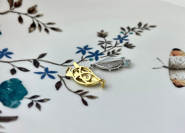 8x16 mm 925 Sterling Silver/Gold Extra Shiny Split Leaf Shape Clasp Sterling Silver Findings With CZ Mother Of Pearl Silver Clasps #10286