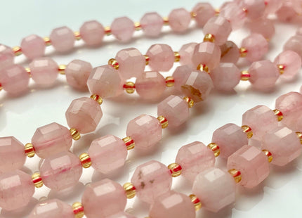 5x6mm 7x8mm Faceted Energy Prism Cut Madagascar Pink Rose Quartz Gemstone Genuine Double Terminated Points Pink Quartz 15.5 Inches #3644