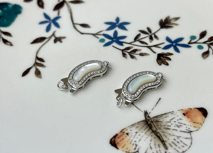 8x15 mm 925 Sterling Silver/Gold Extra Shiny Bean Shape Clasp Sterling Silver Findings With CZ Mother Of Pearl Silver Clasps #10285