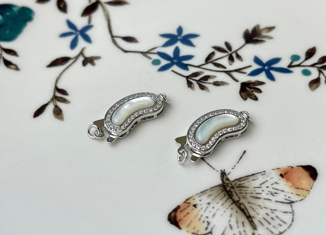 8x15 mm 925 Sterling Silver/Gold Extra Shiny Bean Shape Clasp Sterling Silver Findings With CZ Mother Of Pearl Silver Clasps #10285