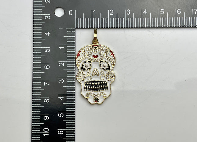 Dia De Meurtos Skull Charms for Necklace, 18K Gold Filled Charm Enamel Colored Pendant With CZ, Skull Charms, One Piece #CR0003