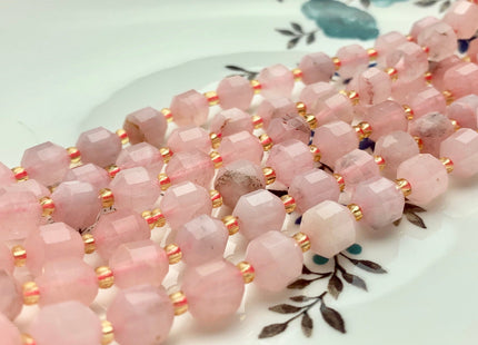 5x6mm 7x8mm Faceted Energy Prism Cut Madagascar Pink Rose Quartz Gemstone Genuine Double Terminated Points Pink Quartz 15.5 Inches #3644