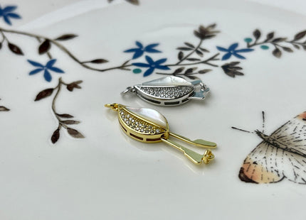 8x16 mm 925 Sterling Silver/Gold Extra Shiny Split Leaf Shape Clasp Sterling Silver Findings With CZ Mother Of Pearl Silver Clasps #10286