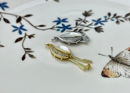 8x16 mm 925 Sterling Silver/Gold Extra Shiny Split Leaf Shape Clasp Sterling Silver Findings With CZ Mother Of Pearl Silver Clasps #10286
