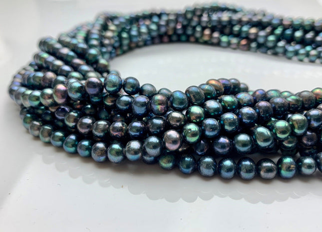 5-6 mm AA Blue Peacock Color Potato Freshwater Pearl Beads Genuine High Luster Peacock Color Freshwater Pearl #1911