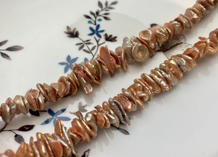 3x7-12mm AAA Rare Orange Champagne Color Keshi Freshwater Pearl Beads Genuine High Luster Center Drilled Disc Cornflakes Shape #P1447