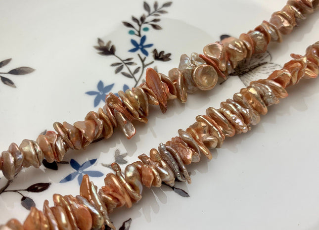 3x7-12mm AAA Rare Orange Champagne Color Keshi Freshwater Pearl Beads Genuine High Luster Center Drilled Disc Cornflakes Shape #P1447