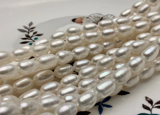 6X9-10 mm Natural White Long Oval/Rice Freshwater Pearl Genuine Long Oval Smooth Quality Pearls Bridal Pearls 40 Beads #P1613