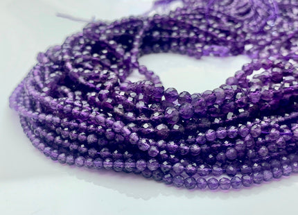 3mm 4mm AAA Natural Dark Purple Color Faceted Round Amethyst Gemstone Beads High Quality Micro Faceted Gemmy Amethyst Bead 15.5 Inches #3777