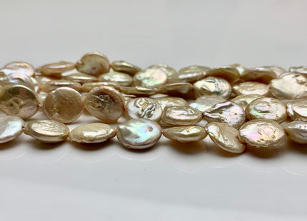 11 mm Half Strand Light Yellow Champagne Coin Freshwater Pearl Beads Genuine Cultured Coin Pearls  #320