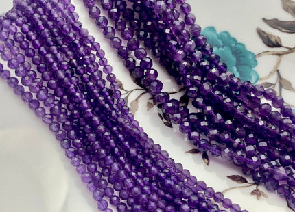 3mm 4mm AAA Natural Dark Purple Color Faceted Round Amethyst Gemstone Beads High Quality Micro Faceted Gemmy Amethyst Bead 15.5 Inches #3777
