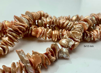 3x7-12mm AAA Rare Orange Champagne Color Keshi Freshwater Pearl Beads Genuine High Luster Center Drilled Disc Cornflakes Shape #P1447