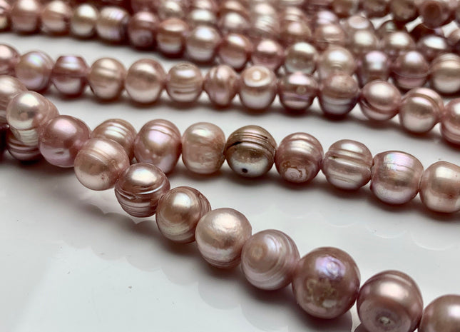 9-10 mm Large Hole Ringed Salmon Pink Freshwater Pearl Beads Hole Size 2.2 mm Genuine Large Hole Freshwater Potato Pearls #1439