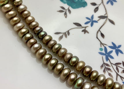 7mm AAA Champagne Green Color Half Strand Large Hole Freshwater Button Potato Pearl Hole Size 1.2mm High Luster Green Color Beads #P1829