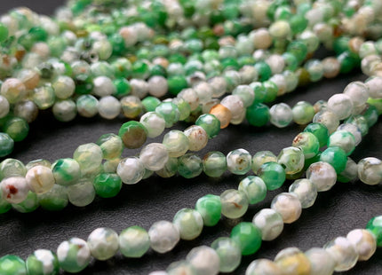 4 mm Faceted Round White Green Agate Gemstone Beads Genuine Agate Gemstone Loose Beads 14 Inches Strand #2752