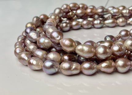 9-10x12mm AA Full Strand Large Hole Very Rare Dark Mauve Pink Baroque Pearl W/Iridescent Color Hole Size 2.2mm TearDrop Pearl 30 Bead #P2324