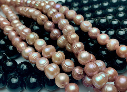 9-10 mm Large Hole Ringed Salmon Pink Freshwater Pearl Beads Hole Size 2.2 mm Genuine Large Hole Freshwater Potato Pearls #1439