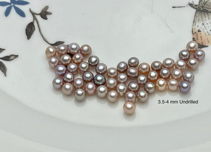 Two Pieces AAA 3.5-4 mm High Luster Undrilled/Half Drilled/Through Drilled Tiny Freshwater Pearls Genuine Natural Mauve pink Pearl #P1512