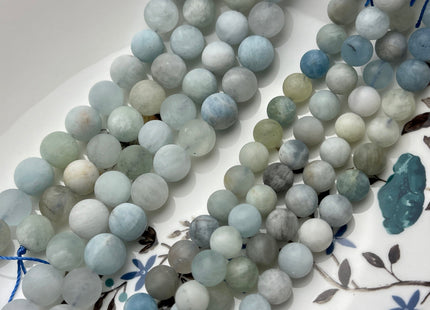 8mm 10mm Natural Color Matte Smooth Round Aquamarine Gemstone Beads High Quality Aquamarine Loose Beads 8 Inches Strand #4017