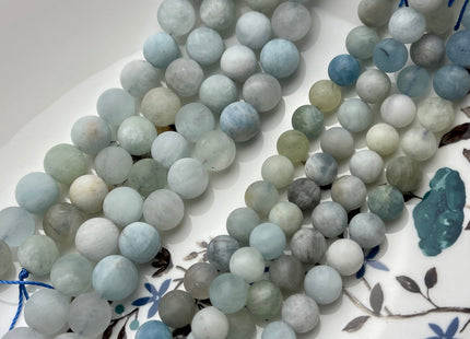 8mm 10mm Natural Color Matte Smooth Round Aquamarine Gemstone Beads High Quality Aquamarine Loose Beads 8 Inches Strand #4017