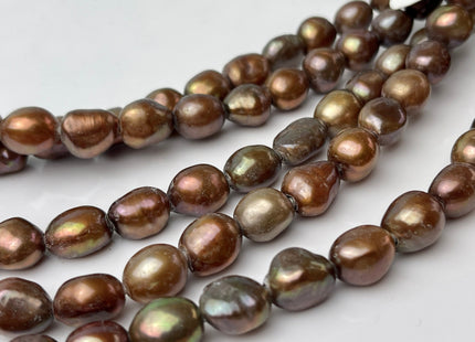 9x11-12mm AA Half Strand Large Hole Copper Brown Color Freshwater Rice Nugget Pearl Hole Size 2.2mm High Luster Chocolate Pearl #P2319
