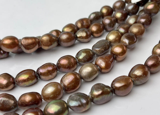 9x11-12mm AA Half Strand Large Hole Copper Brown Color Freshwater Rice Nugget Pearl Hole Size 2.2mm High Luster Chocolate Pearl #P2319