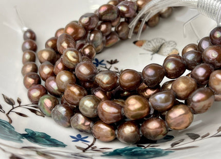 9x11-12mm AA Half Strand Large Hole Copper Brown Color Freshwater Rice Nugget Pearl Hole Size 2.2mm High Luster Chocolate Pearl #P2319