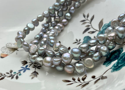 9 mm AAA Large Hole Freshwater Pearl Nuggets Hole Size 2.1 mm, Pinkish Gray Color Genuine Freshwater Pearl Potato Nugget Pearl Beads #1074