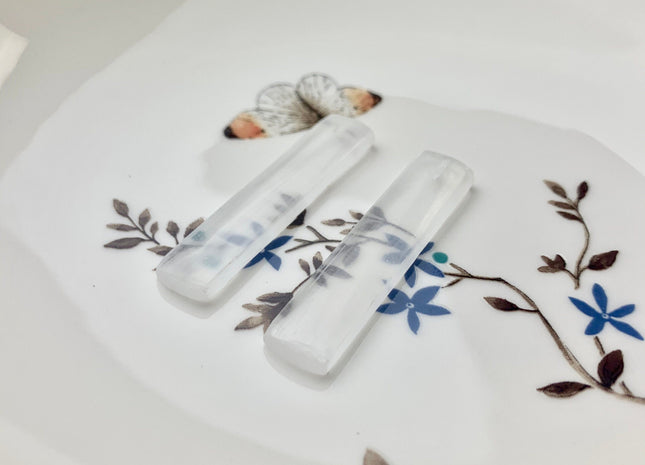 One Pair 10x48 mm Natural Selenite Top Drilled Cabochon Long Rectangle Matching White Selenite Gemstone Earring Pendant #3300