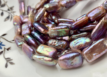 10-11x17-18mm AAAA Large Hole Natural Dark Mauve Purple Rectangle Coin Freshwater Pearl Beads Super High Luster Thick Pearl 8 Inches #P1332