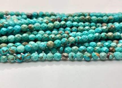4 mm Natural Faceted Round Turquoise Beads Natural Color Turquoise Loose Beads 15.5 Inches Strand #2614