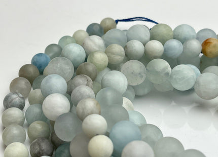8mm 10mm Natural Color Matte Smooth Round Aquamarine Gemstone Beads High Quality Aquamarine Loose Beads 8 Inches Strand #4017