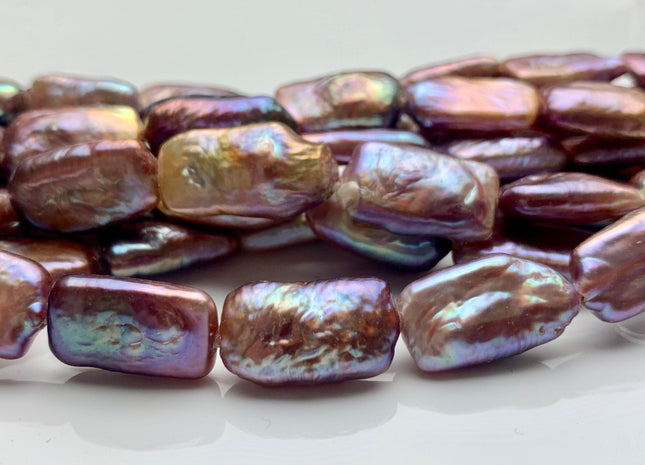10-11x17-18mm AAAA Large Hole Natural Dark Mauve Purple Rectangle Coin Freshwater Pearl Beads Super High Luster Thick Pearl 8 Inches #P1332