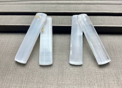 One Pair 10x48 mm Natural Selenite Top Drilled Cabochon Long Rectangle Matching White Selenite Gemstone Earring Pendant #3300