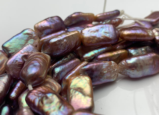 10-11x17-18mm AAAA Large Hole Natural Dark Mauve Purple Rectangle Coin Freshwater Pearl Beads Super High Luster Thick Pearl 8 Inches #P1332