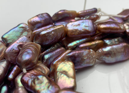 10-11x17-18mm AAAA Large Hole Natural Dark Mauve Purple Rectangle Coin Freshwater Pearl Beads Super High Luster Thick Pearl 8 Inches #P1332