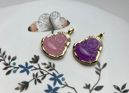 Laughing Buddha Charms for Necklace, Colored Jade Gemstone Religious Buddhism Pendant for Jewelry Making, 20x33 mm, One Piece #CR0045