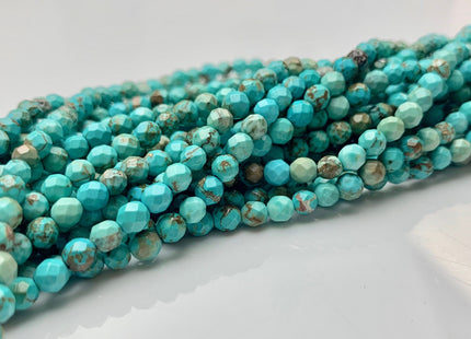 4 mm Natural Faceted Round Turquoise Beads Natural Color Turquoise Loose Beads 15.5 Inches Strand #2614