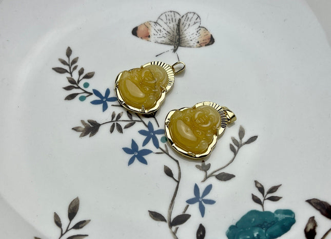 Laughing Buddha Charms for Necklace, Colored Jade Gemstone Religious Buddhism Pendant for Jewelry Making, 20x33 mm, One Piece #CR0045