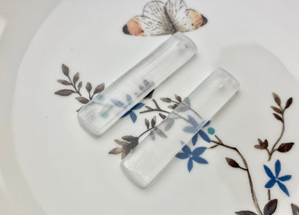 One Pair 10x48 mm Natural Selenite Top Drilled Cabochon Long Rectangle Matching White Selenite Gemstone Earring Pendant #3300