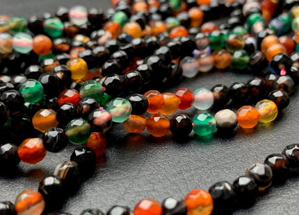 4 mm 6 mm Faceted Round Multi Black Orange Green Agate Gemstone Beads Genuine Agate Gemstone Loose Beads 14 Inches Strand #2741