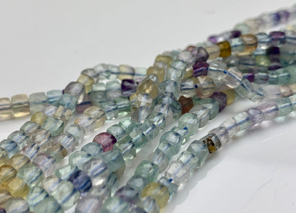3-4mm Micro Faceted Cube Dice Square Shape Fluorite Genuine Diamond Cut Green Blue Yellow Purple Gemstone 15.5 Inches 123 Pieces #3552