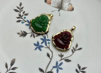 Laughing Buddha Charms for Necklace, Colored Jade Gemstone Religious Buddhism Pendant for Jewelry Making, 20x33 mm, One Piece #CR0045