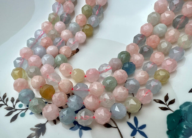 8 mm AAA Natural Faceted Star Cut Morganite Gemstone Beads Genuine Faceted Morganite Aquamarine Gemstone Loose Beads 48 beads #2307